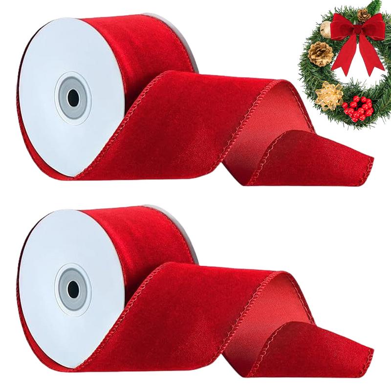 Velvet Ribbon Roll - 2 ม้วนบรรจุภัณฑ์แบบมีสายกํามะหยี่ริบบิ้นสีแดงสองด้านคริสต์มาสกํามะหยี่ริบบิ้นหัตถกรรมริบบิ้นกว้างสําหรับ Handmade โบว์