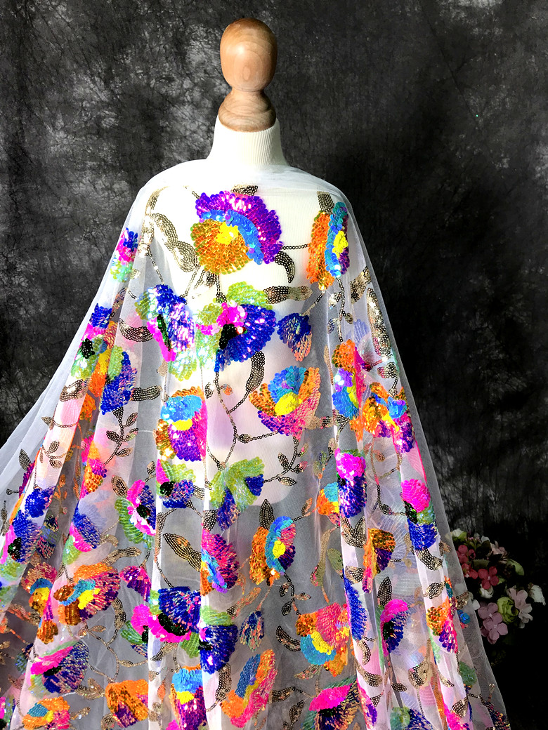 Crystal Mesh Fabric - คริสตัลเลื่อมดอกไม้ตาข่ายเงาชุด High-End ชุด Designer ผ้าปักผ้า