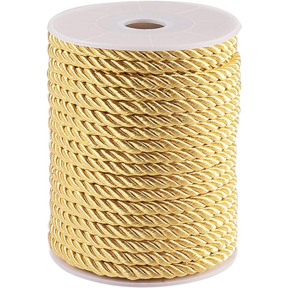 Cord Trim Twisted - เชือกไนลอนสีทองเกลียว5มม. 18หลาตัดสายผ้าไหมเชือกบิดสำหรับงานรับปริญญางานหัตถกรรมแฮนด์เมดสำหรับใช้ในบ้าน