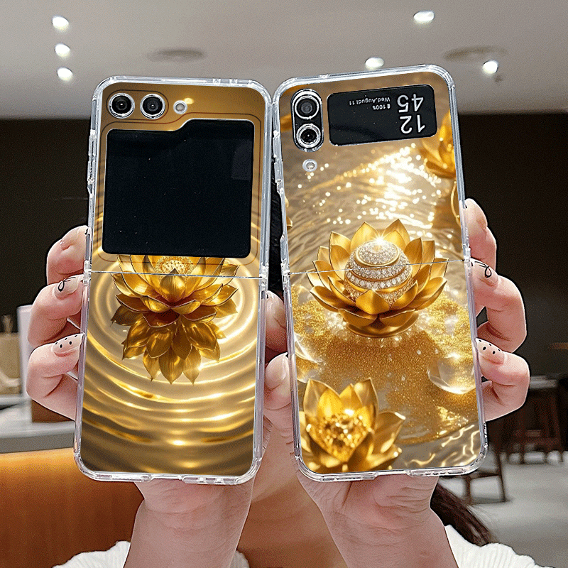 Embroidery Embellishments - เคสโทรศัพท์ลายดอกบัวสีทองสุดสร้างสรรค์สำหรับ Samsung Galaxy Z Flip 7