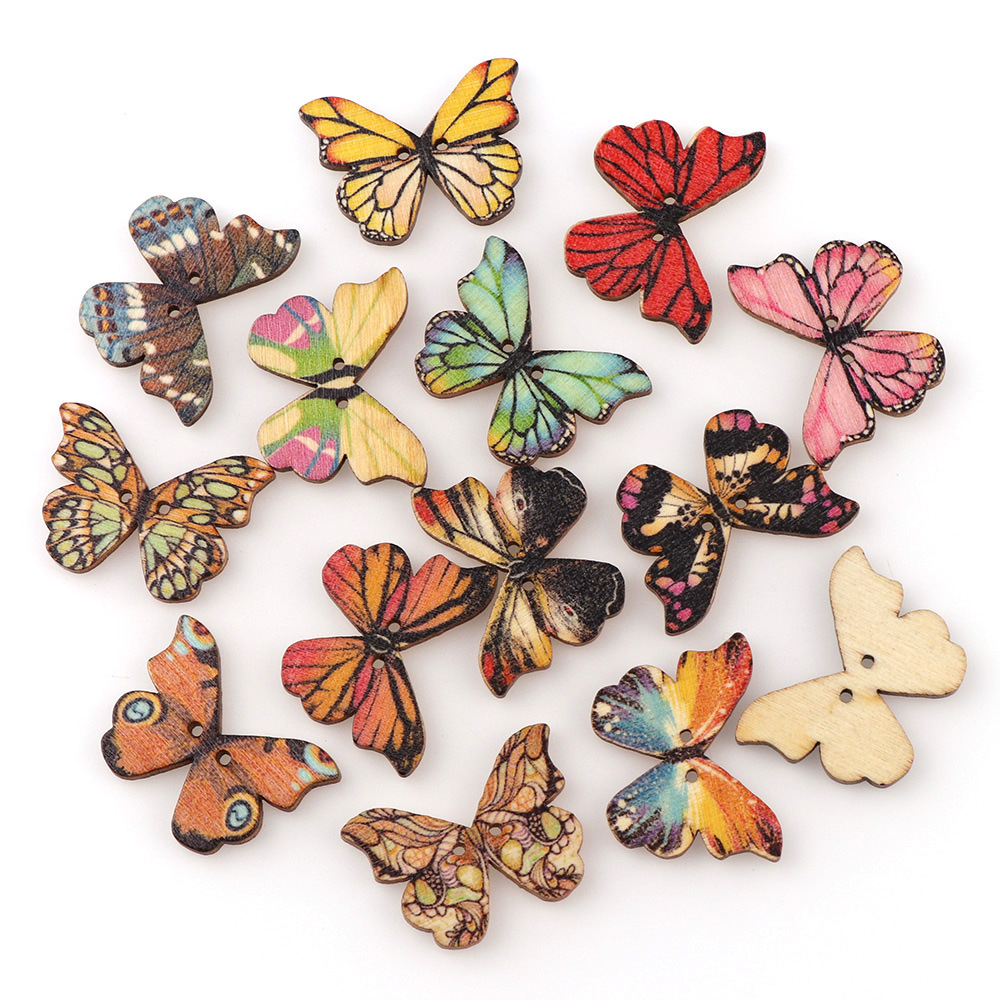 Embellishments For Scrapbooking - กระดุมไม้รูปผีเสื้อ 50 ชิ้น คละสี สำหรับงาน DIY