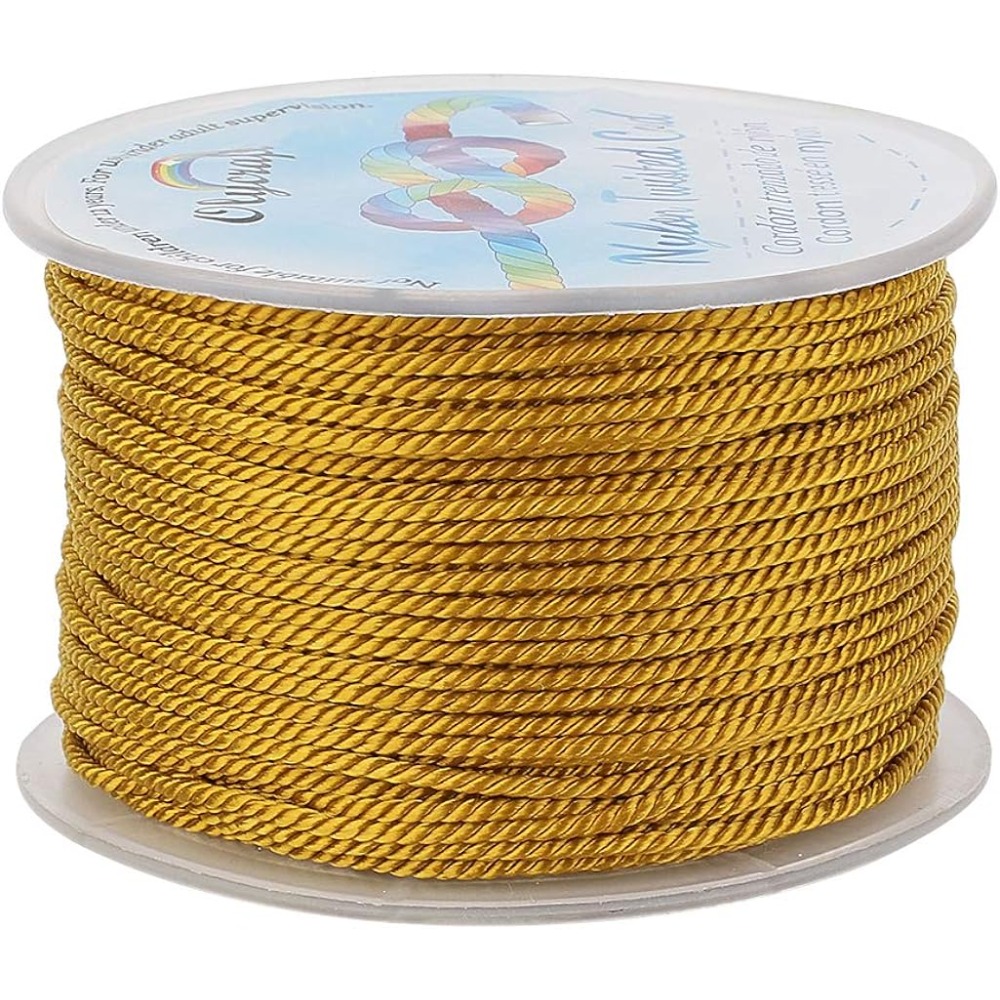 Cord Trim Twisted - สายไนล่อนซาตินทอเกลียว1มม. ยาว55หลาด้ายเกลียว3ชั้นสำหรับงานหัตถกรรมและการทำเครื่องประดับ