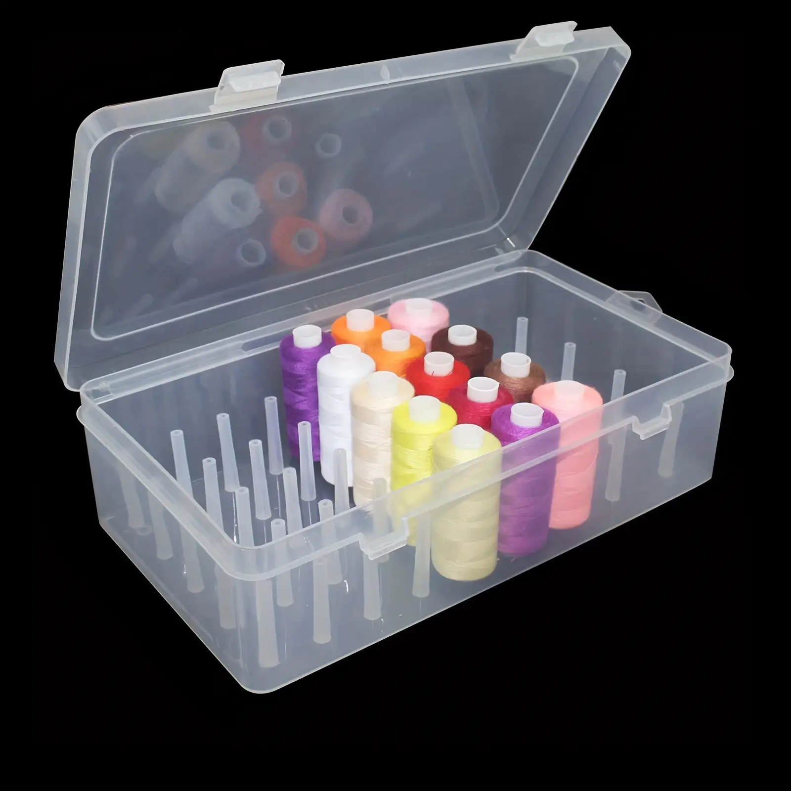 Craft Embellishment Storage - กล่องเก็บด้ายเย็บผ้าพลาสติกใส 42 ช่อง พร้อมที่เก็บหลอดด้าย สำหรับงานปักผ้า งานควิลท์