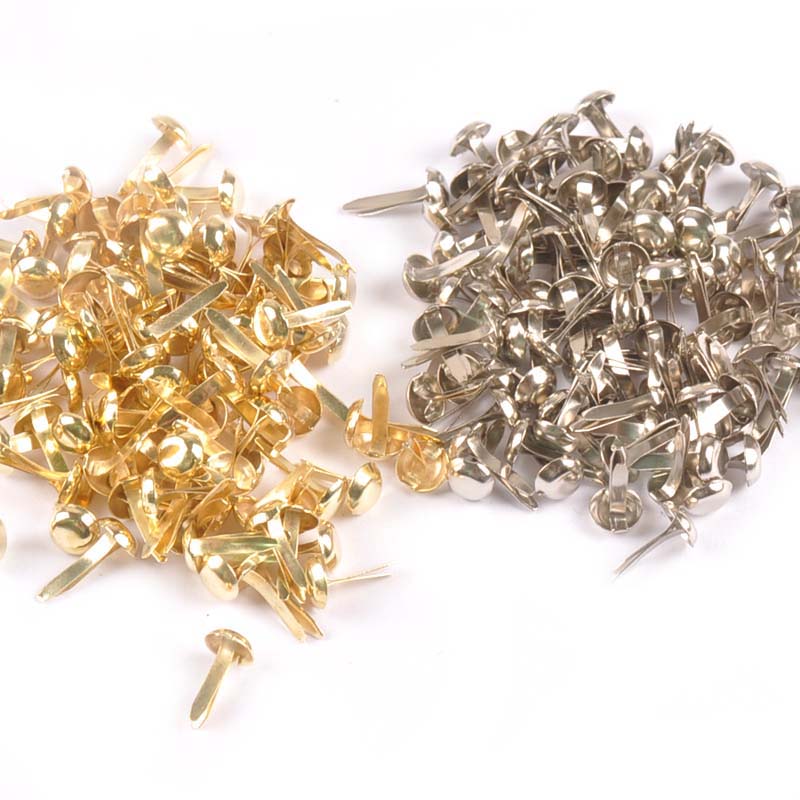 Embellishments For Scrapbooking - 100 ชิ้น หมุดโลหะกลมหลากสีเงิน/ทอง สำหรับตกแต่งสมุดภาพ งานฝีมือโลหะ ตัวยึดสำหรับงาน