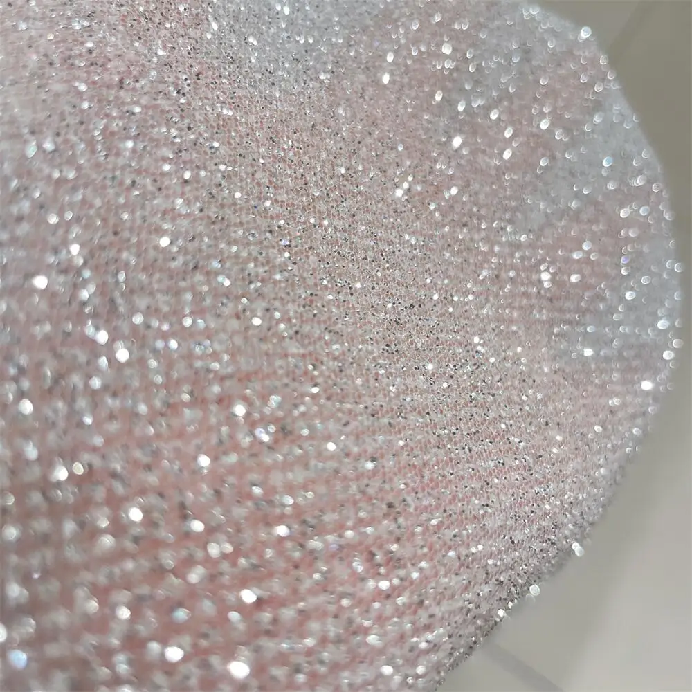 Crystal Mesh Fabric - Superdensity-เส้นด้ายสุทธิแวววาวสีเงิน, สเปรย์เพชรร้อน, ผ้าชุดแต่งงานปั๊มร้อน, RS1719
