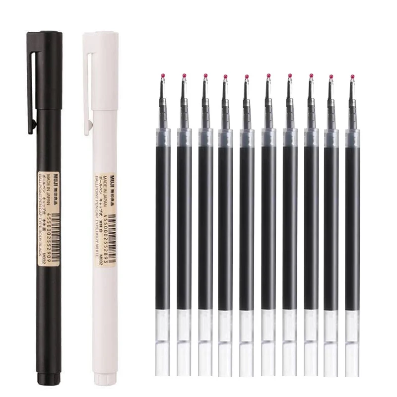 0.5 มม.สีดํา/ปากกาเจลสีขาวหมึก - Muji Stationery Gel Pen บทวิจารณ์และราคา