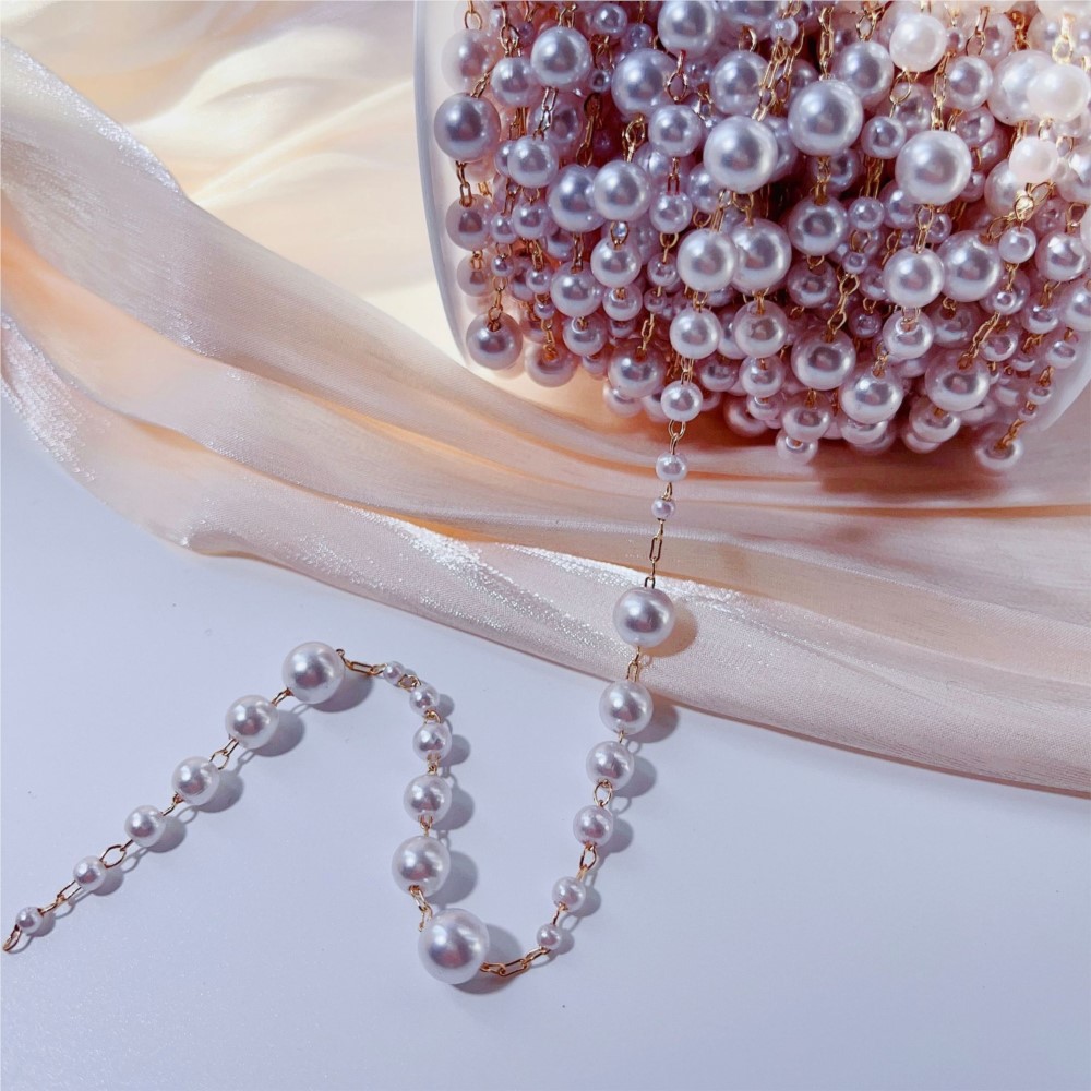 ลูกปัดมุกเทียมขนาด 1 เมตร 3-8  - Pearl Trim Chain บทวิจารณ์และราคา