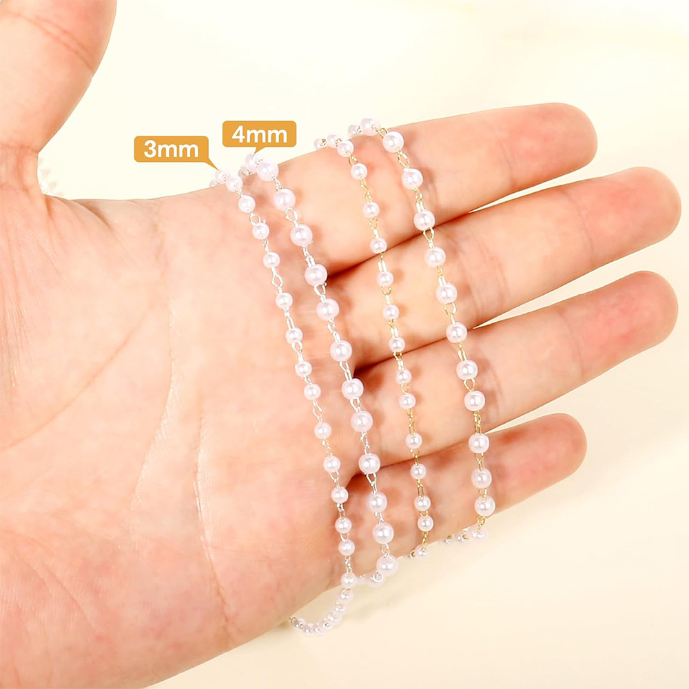 โซ่ทองเหลืองชุบทองประดับมุกเที - Pearl Trim Chain บทวิจารณ์และราคา
