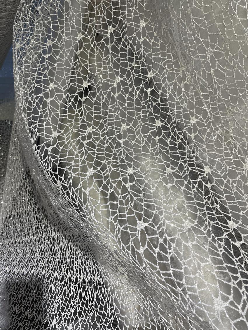 สีขาว Glitter เงาไม่สม่ําเสมอพ - Crystal Mesh Fabric บทวิจารณ์และราคา
