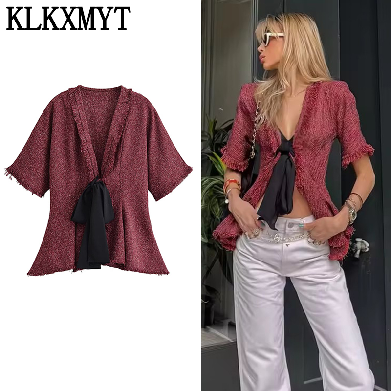เสื้อเชิ้ตผู้หญิง KLKXMYT ดีไซ - Tassel Fringe Trim บทวิจารณ์และราคา