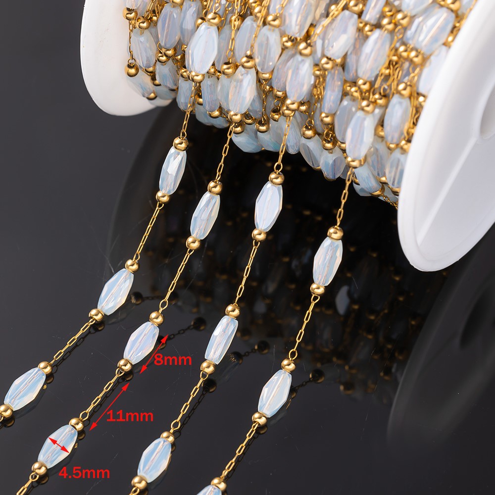 โซ่สแตนเลสสตีลสีทองประดับคริสต - Pearl Trim Chain บทวิจารณ์และราคา
